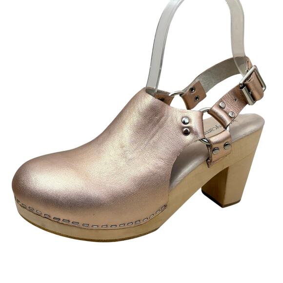 Jeffrey Campbell El Camino Metallic Leather Clogs Rose Gold Wood Heel Size 7 - Picture 6 of 13